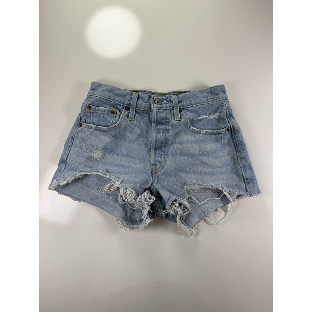 Levi's 501 High Rise W25 Distressed Denim Jean Shorts Button Fly Frayed Hem